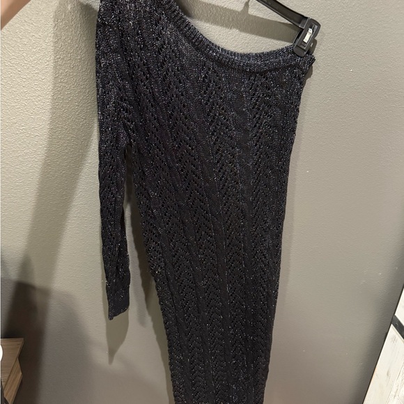 Anthropologie Black Lace One-Shoulder Dress - Picture 4 of 7